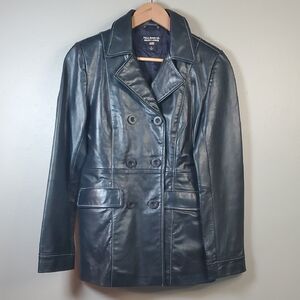 Polo Ralph Lauren Double-Breasted Dark Navy Blue Leather Jacket. Small